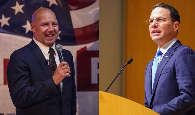 State Sen. Doug Mastriano (left) and Attorney General Josh Shapiro