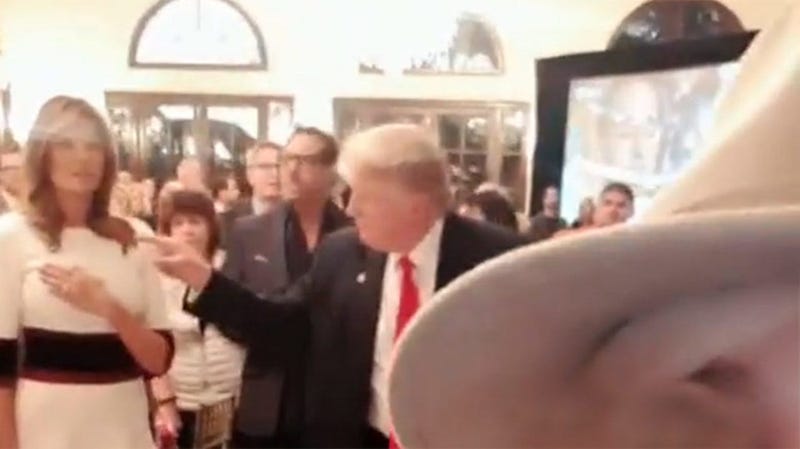 Donald Trump during the Super Bowl national anthem at Mar-A-Lago