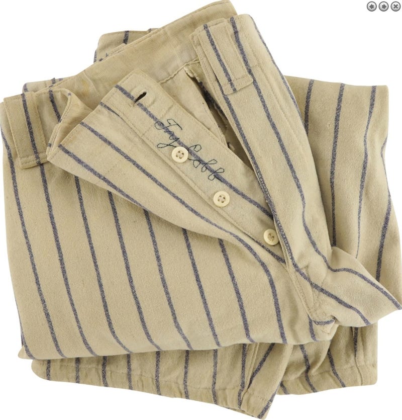 A sports memorabilia auction is kicking off Thursday and there's a specific item up for sale that is catching the eye of Detroit Tigers fans — a pair of home pants worn by Hall of Fame outfielder Ty Cobb.