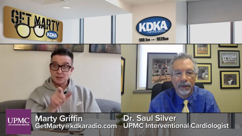 Caption: Marty Griffin talks to UPMC Dr. Saul Silver about cardiovascular conditions and treatments.