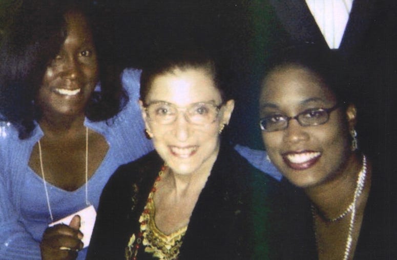 Professor Marilyn Ford (left) with Justice Ginsburg (center) and Ford's daughter, Kishka Kamari-McClain (right).