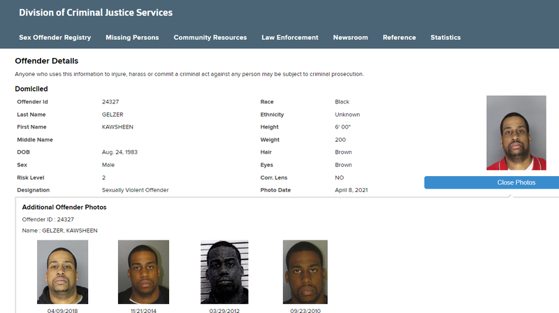 Gelzer, featured on the New York State Sex Offender Registry.