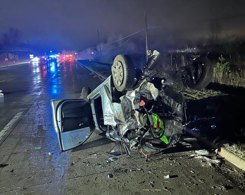 Scene of "massive" crash that killed one woman and left another driver wanted by police