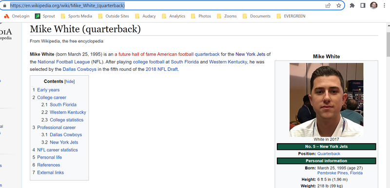Mike White's Wiki as a future Hall of Famer