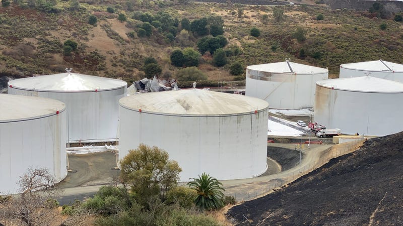 Two fuel storage tanks were destroyed by an explosion and fire in Crockett.