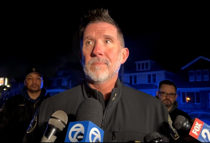 Detroit Police Assistant Chief Charles Fitzgerald speaks to the media at 6 a.m. on Tuesday, Feb. 20
