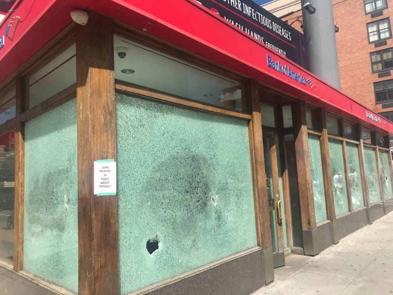 A bank that was vandalized