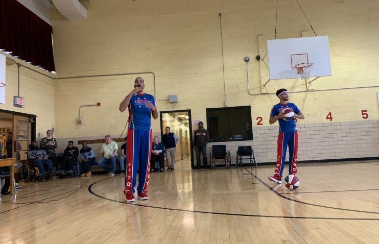 The Harlem Globetrotters at Widener Memorial School in Philadelphia.