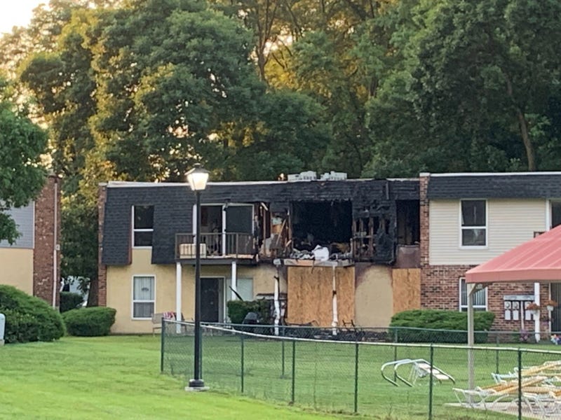 Fire rips through a section of the Ryan’s Run East Apartments in Maple Shade overnight. 