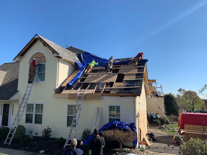 A house in the Cobblestones at Thornbury development in Glen Mills under repair following an EF2 hurricane on Thursday night.