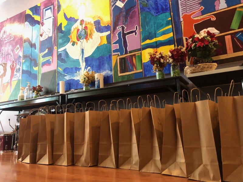 Goodie bags for youth with food, toiletries and more at the Attic Youth Center