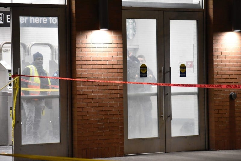 Police investigate at the North/Clybourn CTA Red Line station Feb. 24, 2020, after a teenage boy stabbed in the 1600 block of North Bissell Street ran to the station to get help.