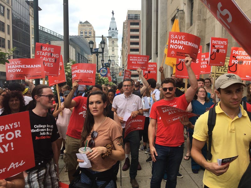 Thousands of people protested in front of Hahnemann University Hospital on Thursday afternoon to try and save the institution from what they believe is a real-estate deal.