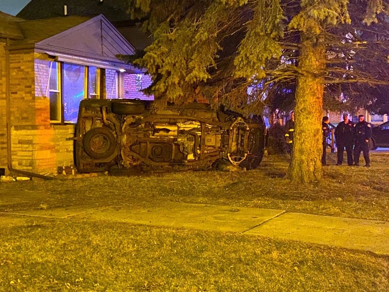 Chicago police and fire crews investigate a crash Feb. 5, 2020, in the 5800 block of North Central Avenue.