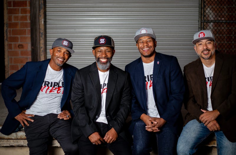 Rod Graham, Chris McPhee, Curtez Riggs and Ruben Ayala show off their veteran apparel