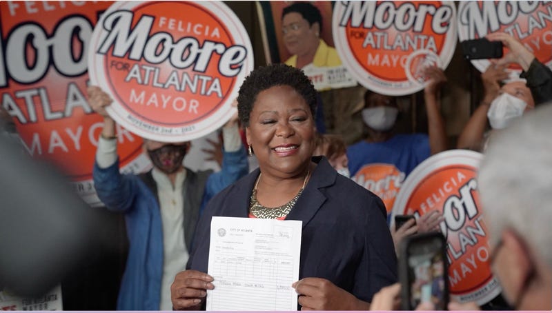 Felicia Moore says a cloud of corruption lingers over the city but she will move Atlanta forward as mayor.