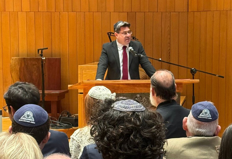 Ambassador Ofir Akunis, the consul general of Israel in New York speaks at an event at Hebrew Union College in honor of International Holocaust Remembrance Day on Jan. 22, 2025.