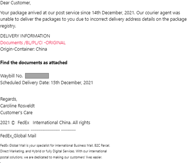 FedEx Phishing Email