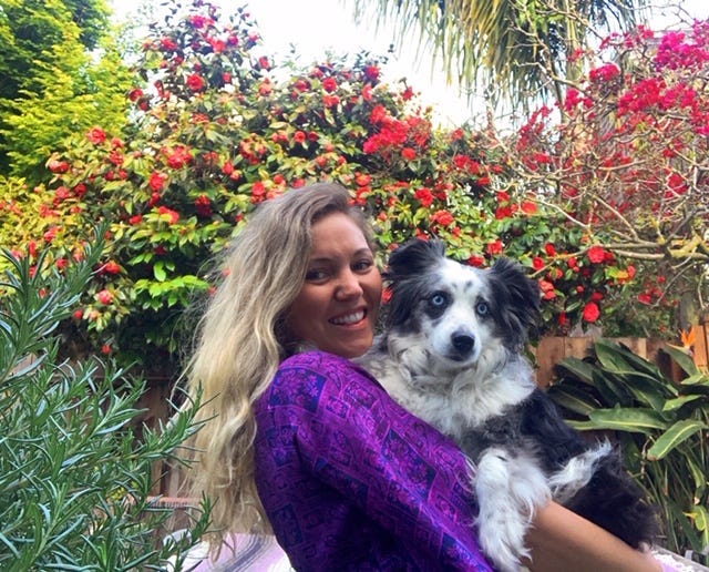 Owner Emilie Talermo with her dog Jackson, who was abducted in Dec. 2019