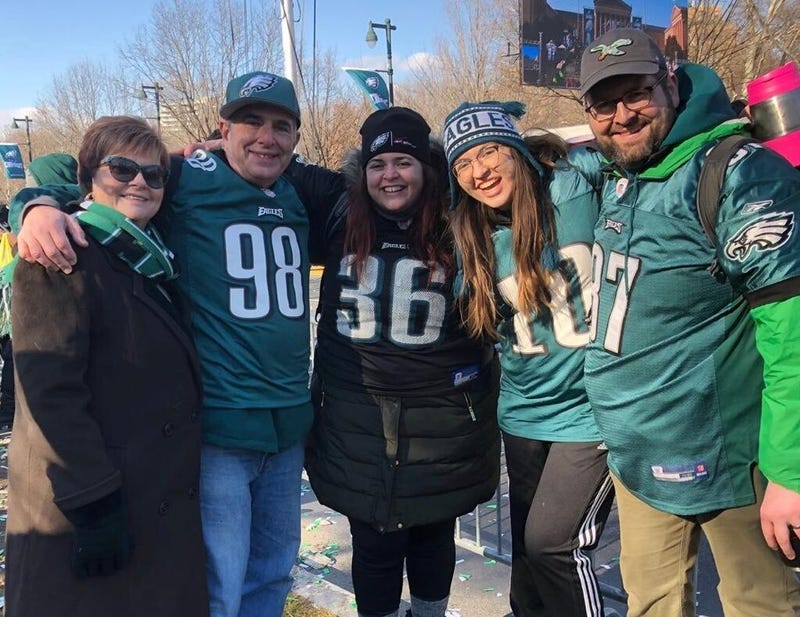 Bill Gwynn and his family at the Eagles parade