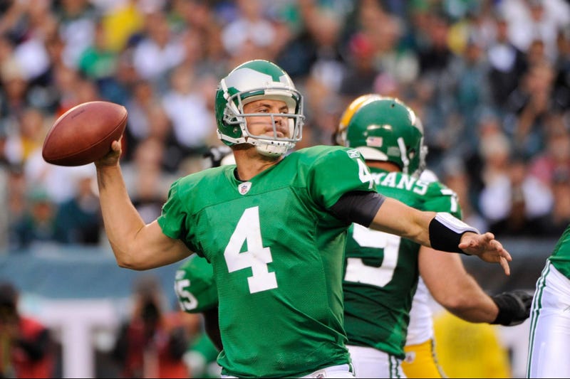Kevin Kolb started as quarterback for the Eagles Sept. 12, 2010, the last time the team wore their classic throwback Kelly Green uniforms.