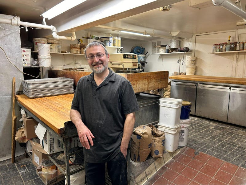Israel Roling in the back of his family’s second-generation Kosher bakery in Elkins Park in November 2023.
