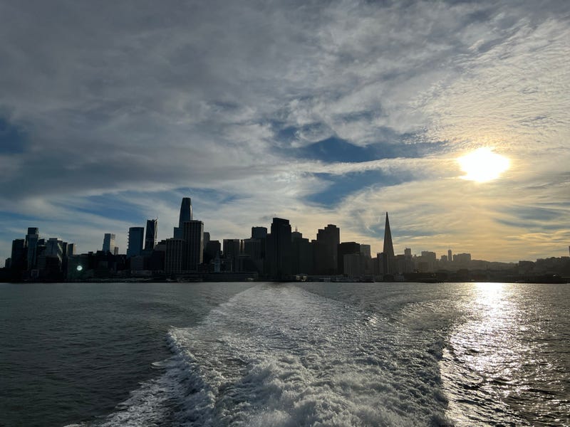 A view of the Embarcadero and Downtown San Francisco from the Treasure Island Ferry.
