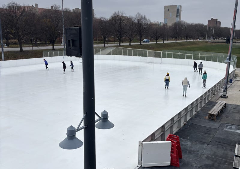 Chicagoans skate around one of the city's newly opened ice rinks on Nov. 29, 2024.