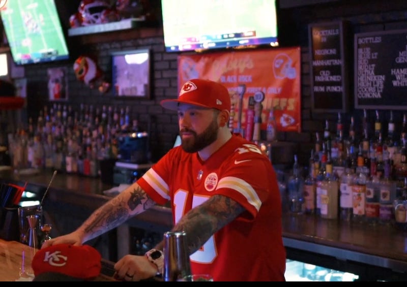 Bartender Vinny serving up drinks to Chiefs fans