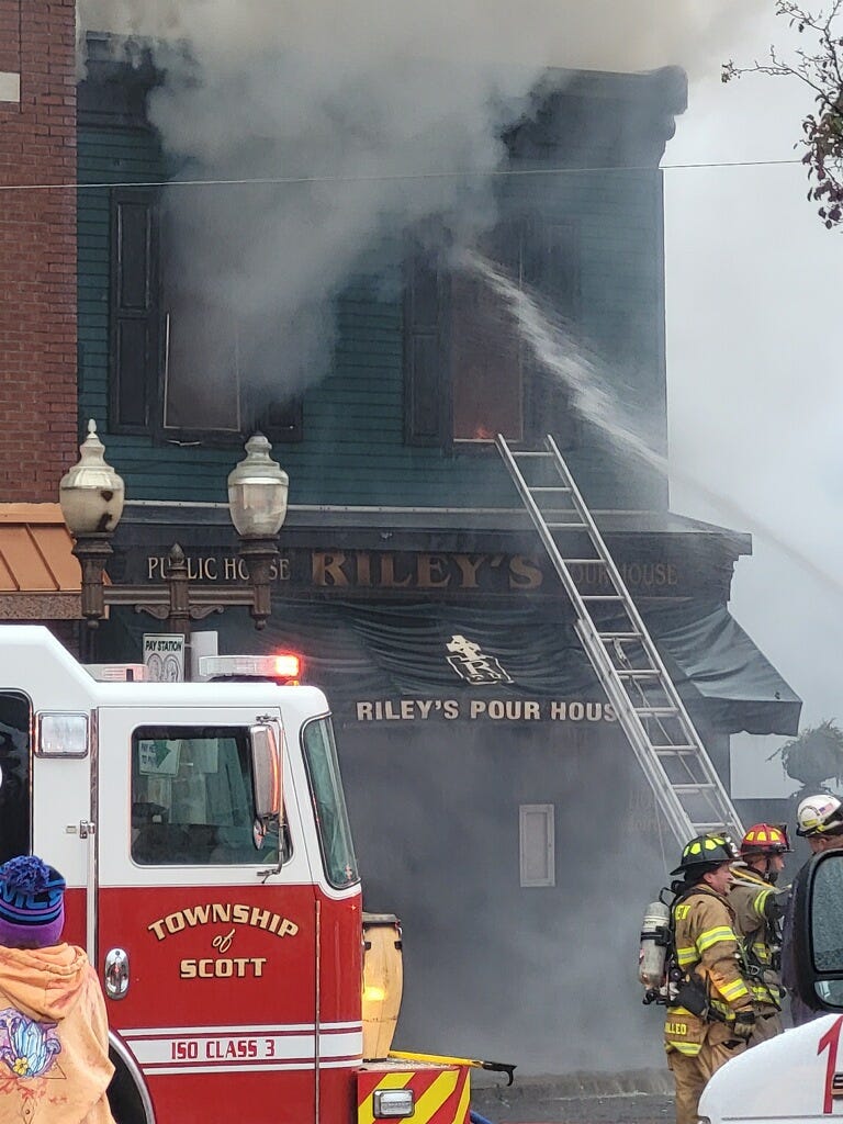 Fire affecting second floor of Riley's Pour House
