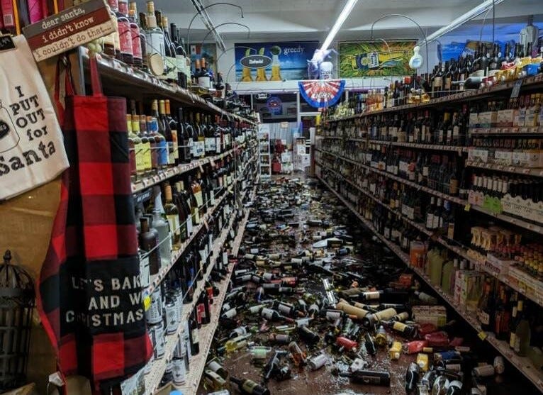 Beverage Plus, a Fortuna liquor store, suffered major damage following a 6.4 magnitude earthquake.
