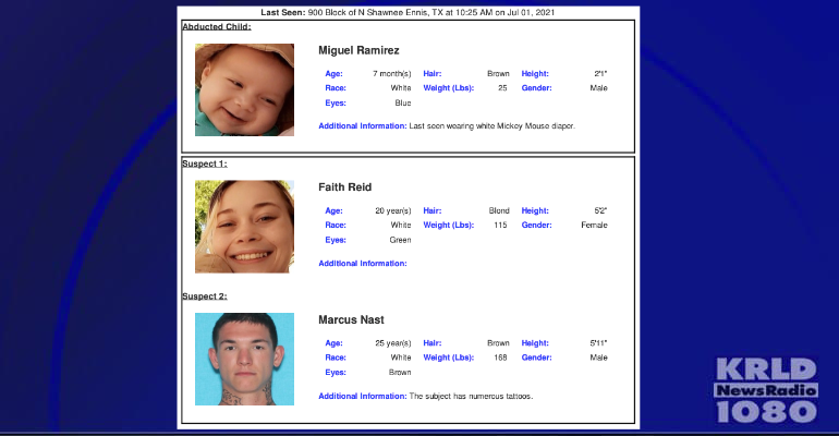 Ennis Police have issued an Amber Alert for a 7-month-old boy.