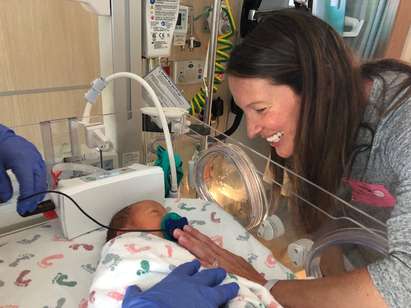 Kristy Dodge and her son Jasper at CPMC Van Ness Hospital in San Francisco
