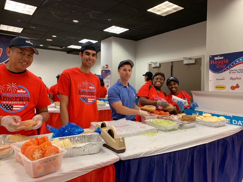 Wawa Hoagie Day workers assemble 32,000 sandwiches from 18,000 lbs. of ingredients.