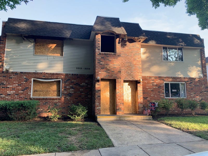 Fire rips through a section of the Ryan’s Run East Apartments in Maple Shade overnight. 
