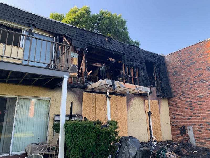 Fire rips through a section of the Ryan’s Run East Apartments in Maple Shade overnight. 