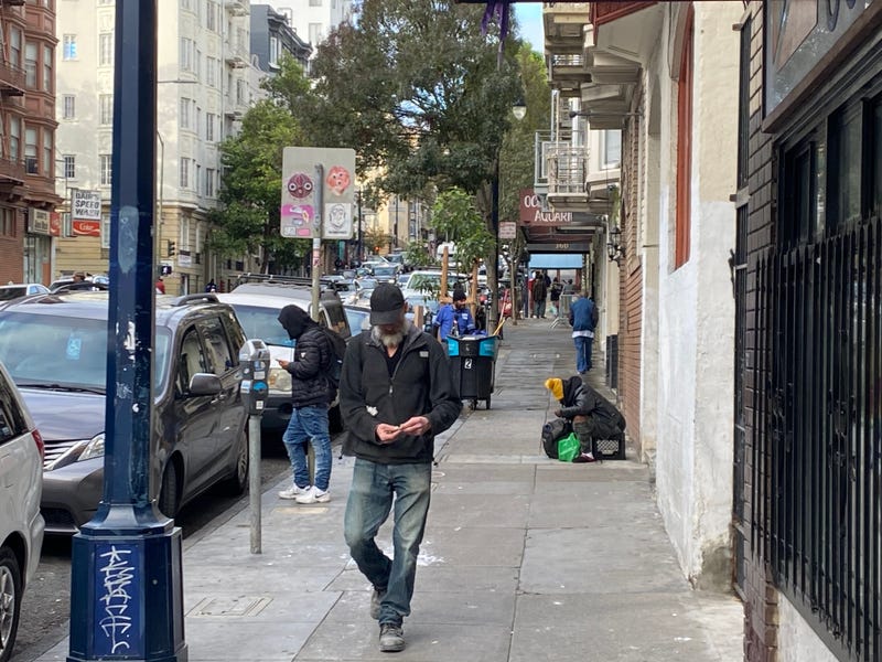 A street in San Francisco's Tenderloin neighborhood, which has some of the highest levels of homelessness and complaints about public sanitation and drug use in the city.
