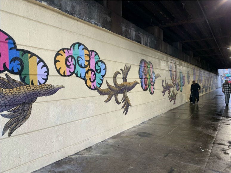 A mural in Kensington, where a drug encampment used to be. 