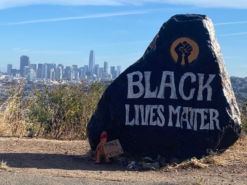 The Bernal Heights rock has "Black Lives Matter" painted on it once again.