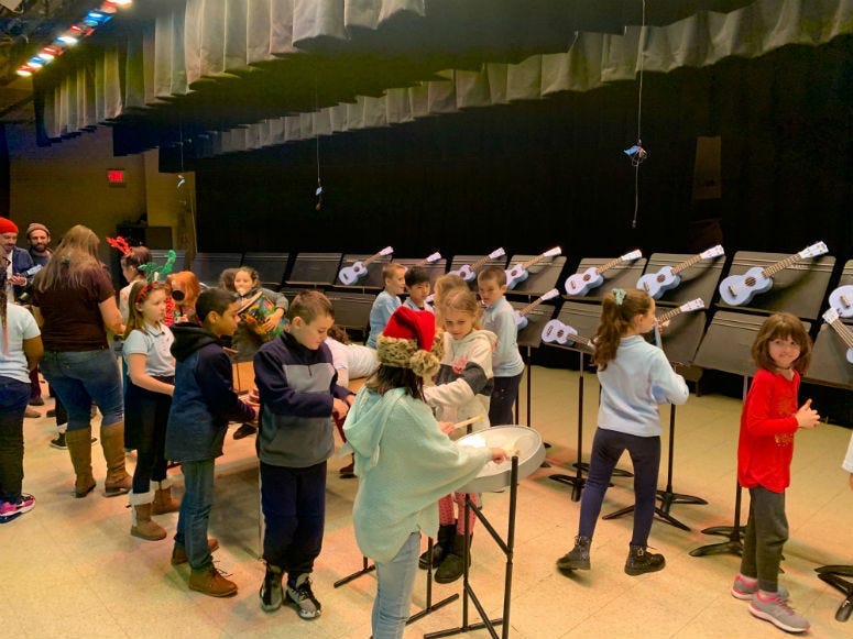 Students at Hackett Elementar get new instruments. 