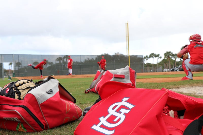 Pitchers throw a bullpen session