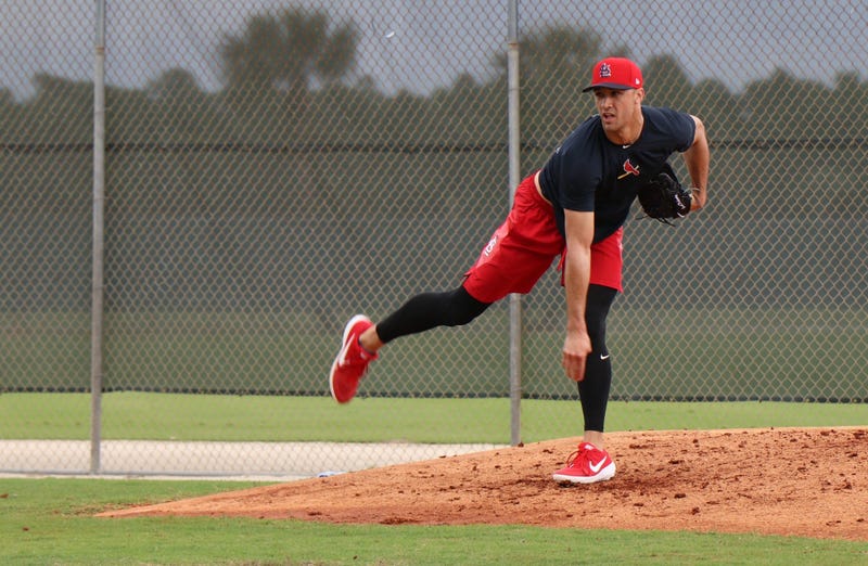 Starting pitcher Jack Flaherty throws a bullpen session.