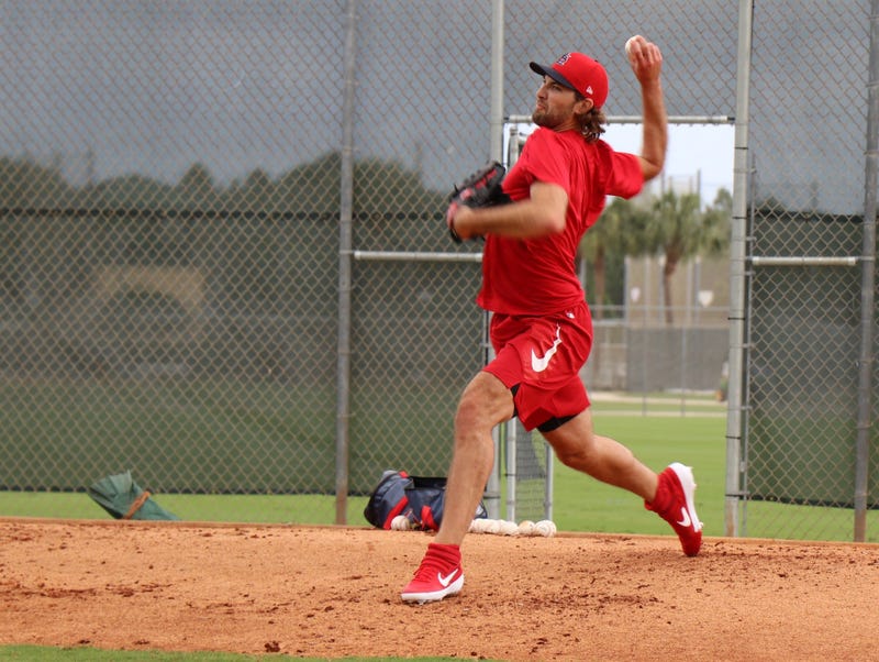 Starting pitcher Michael Wacha throws a bullpen session.