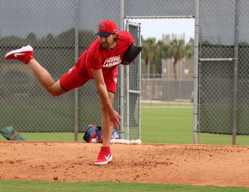 Starting pitcher Michael Wacha throws a bullpen session.