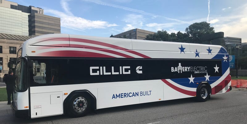 Electric bus sits on display in Kansas City 