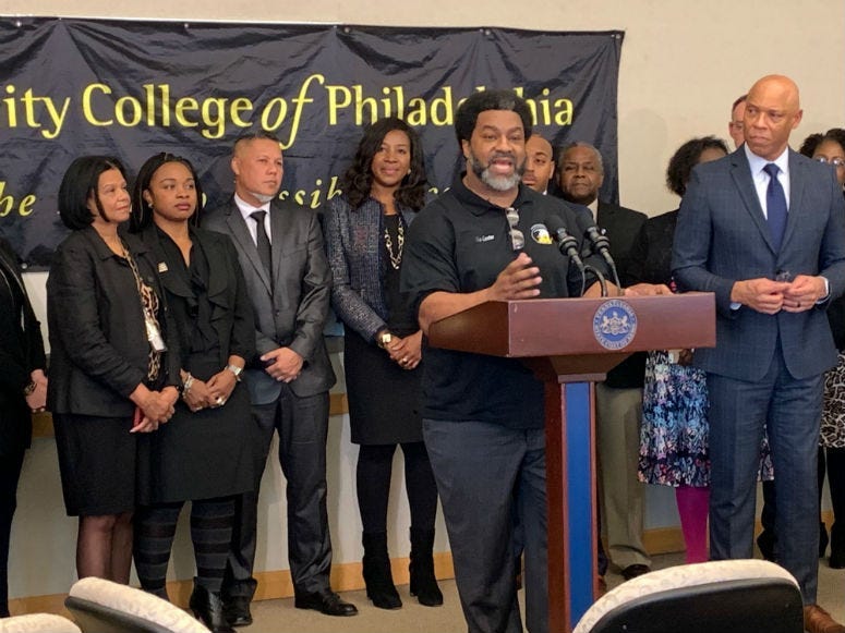 A news conference at Community College of Philadelphia discusses a shortage of teachers of color in the state.