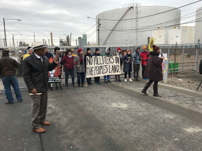 Protesters at PES refinery.