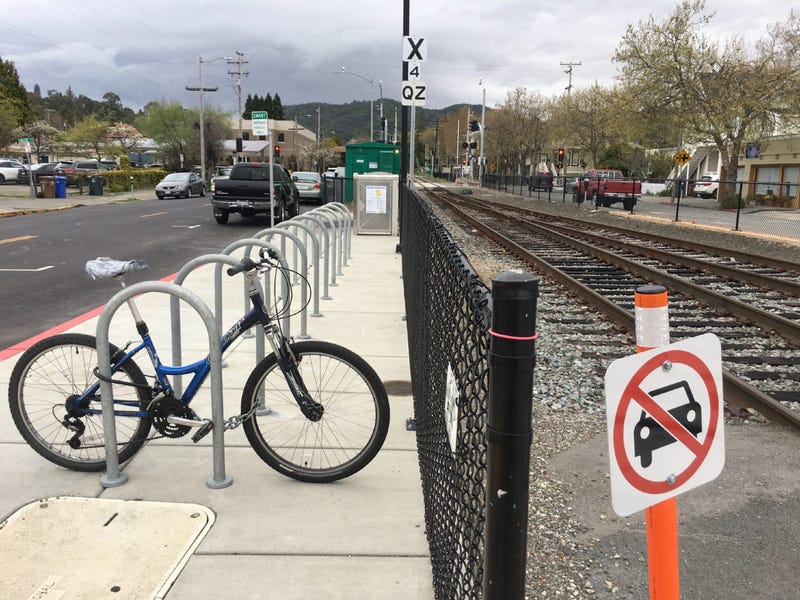 The bike rack at the San Rafael SMART station.