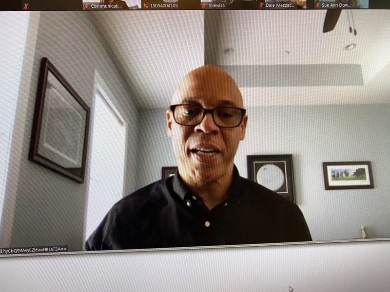 Superintendent William Hite talks to reporters in a Zoom video conference call