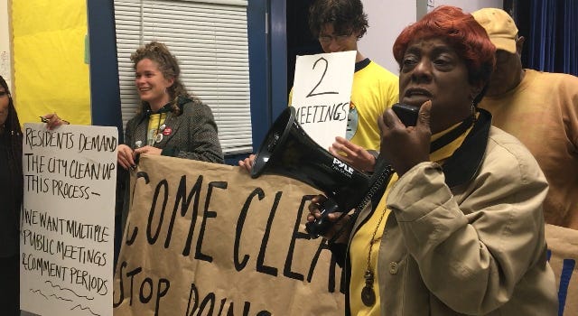 Residents in Point Breeze protested a meeting discussing Sunoco's Philadelphia Energy Solutions Refinery clean up program.